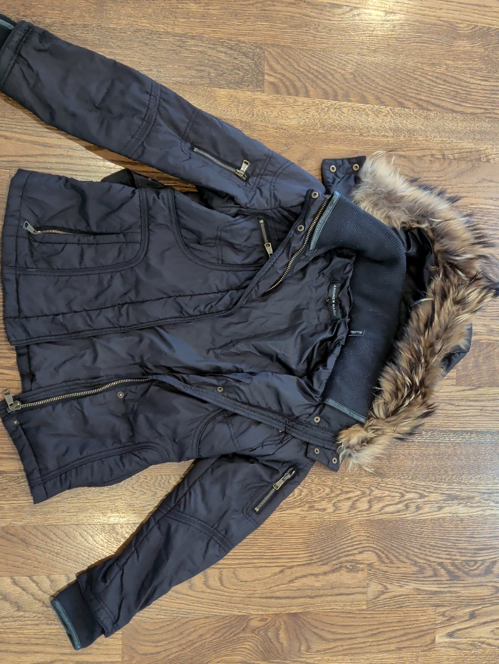 Andrew Marc Black Puffer Parka with Faux Fur Trim